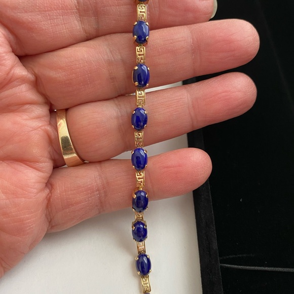 14K Lapis Lazuli Greek Tennis Bracelet - Picture 7 of 16